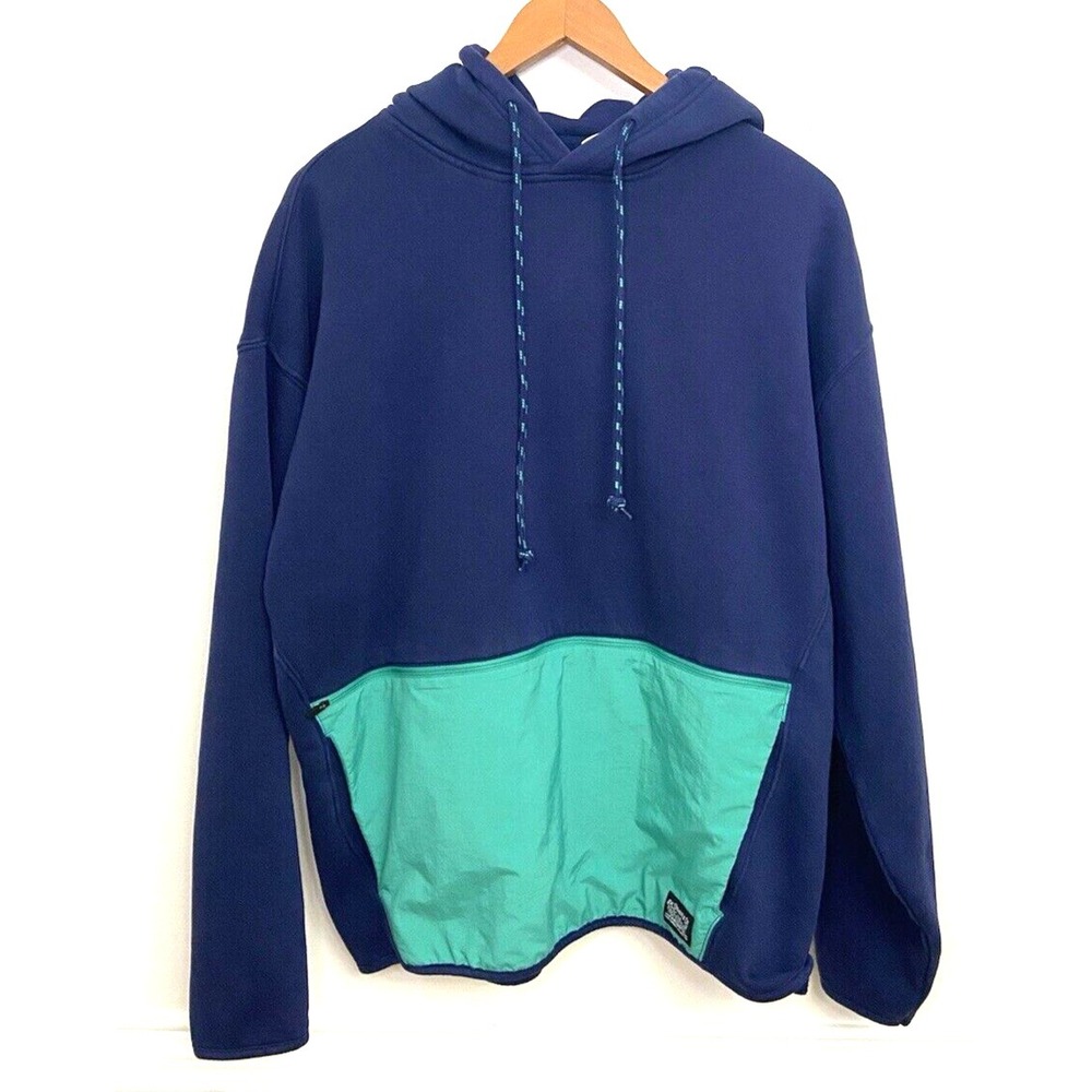Levi's Hoodie Sweatshirt Men's Sz L Navy Blue Green Pockets Relaxed